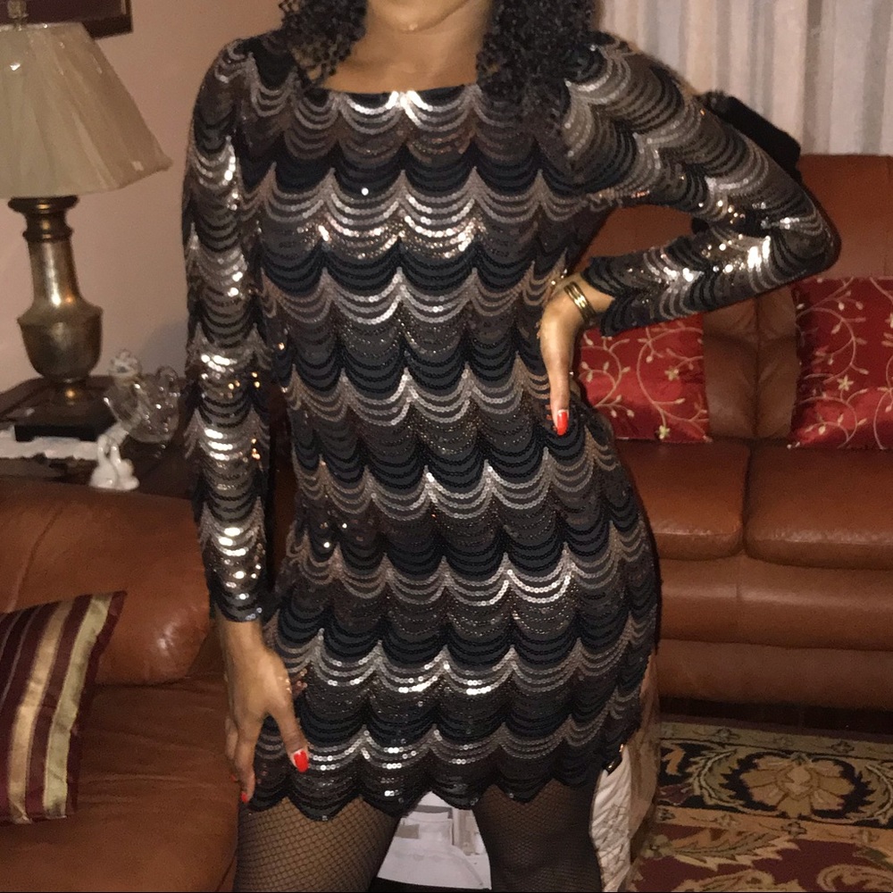 Sequence black and gold dress
